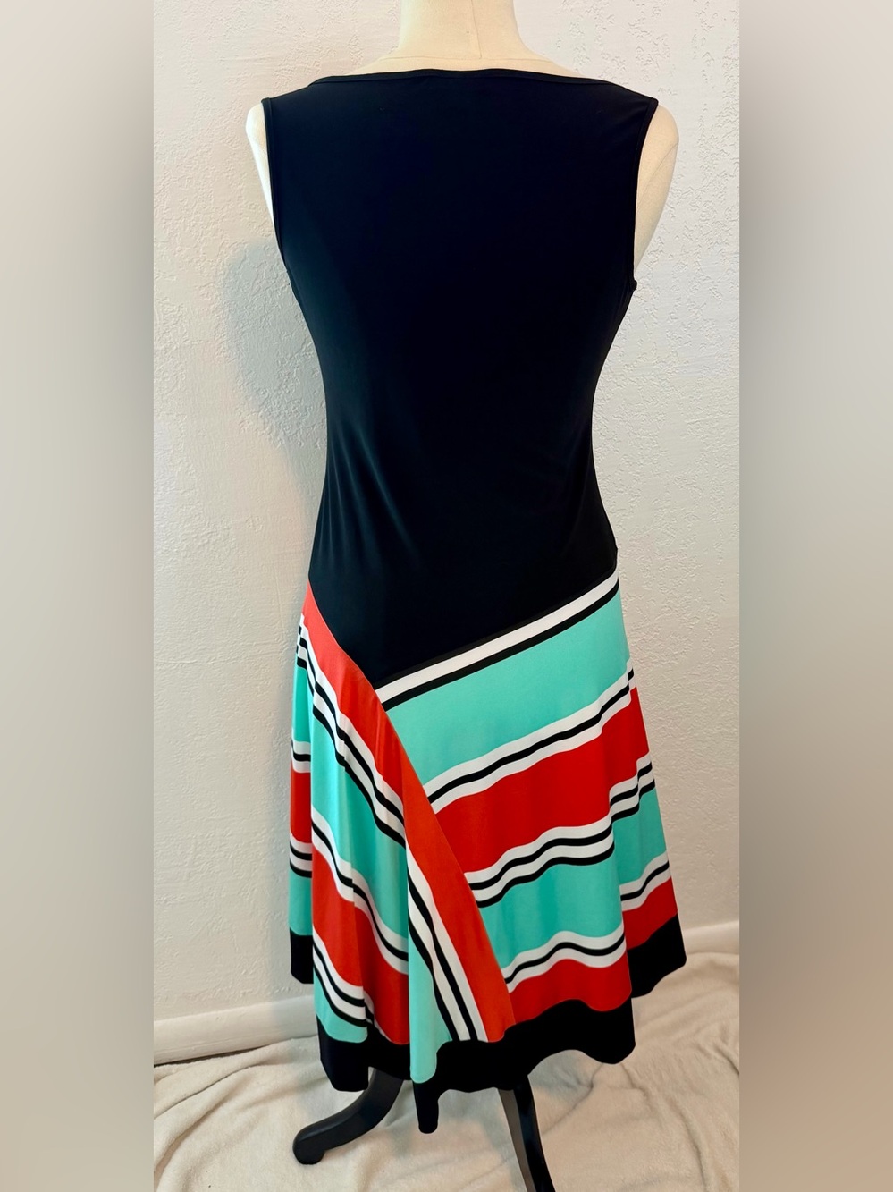 MSK Black with Red and Aqua Striped Midi Dress